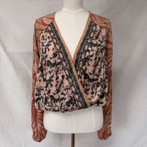 FREE PEOPLE Cruisin Together Mix Print Surplice Top Womens Medium